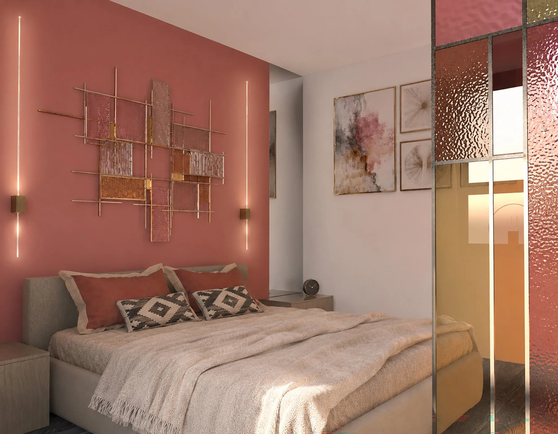 Bedroom with metal and stained glass decoration, Netherlands — Interior Design Tampere
