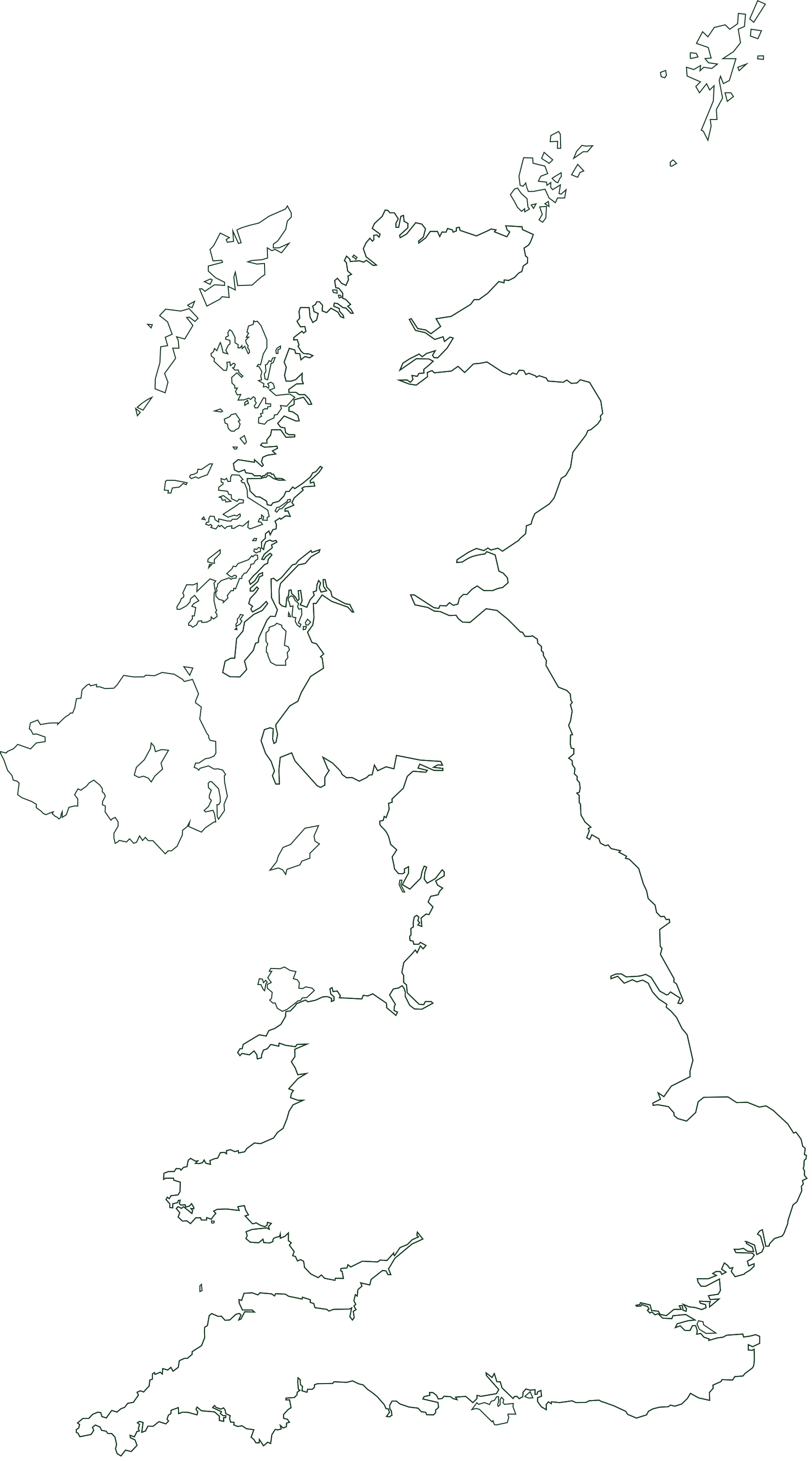 Silhouette map of the United Kingdom and Northern Ireland, showing the outlines of England, Scotland, Wales, and Northern Ireland.