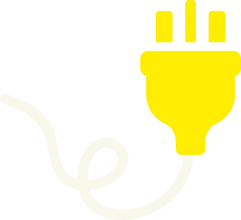 Yellow electrical plug with white cord.