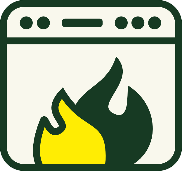 Modern oven with flames.