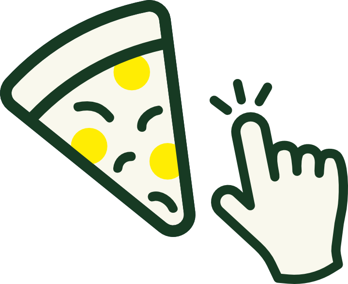 Pizza slice with cursor pointer, indicating an interactive or clickable element.