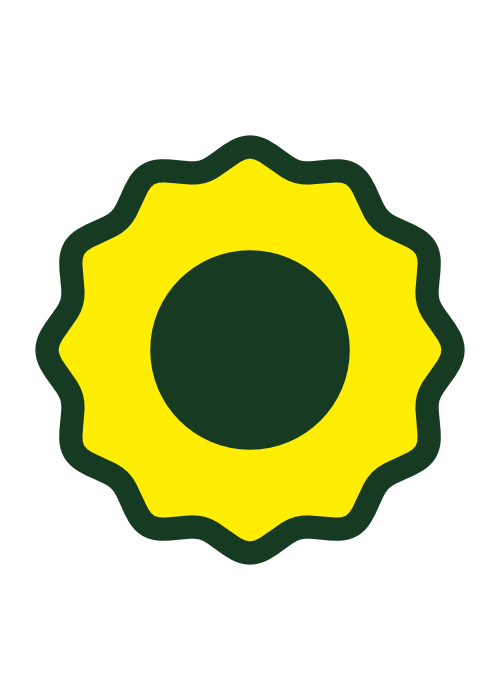 Yellow scalloped circular background with irregular wavy edges, designed as a rotating animation element.