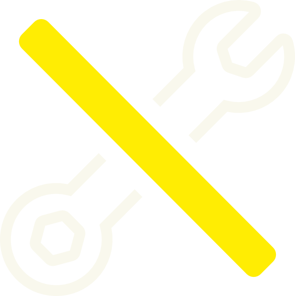 Wrench and screwdriver crossed with a yellow bar representing maintenance, installation, or technical management.