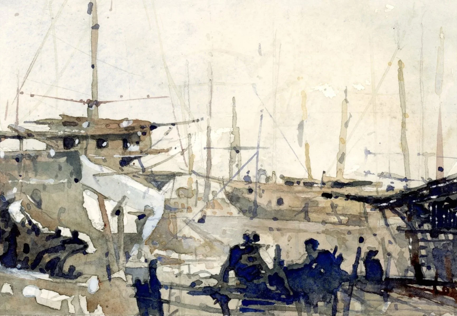 M.003 - Sur les quais - Aquarelle