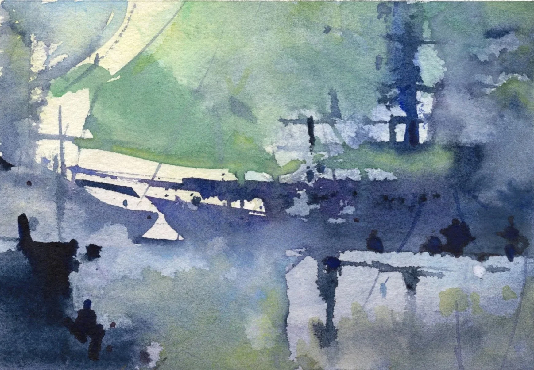 M.022 - Sur les quais - Aquarelle