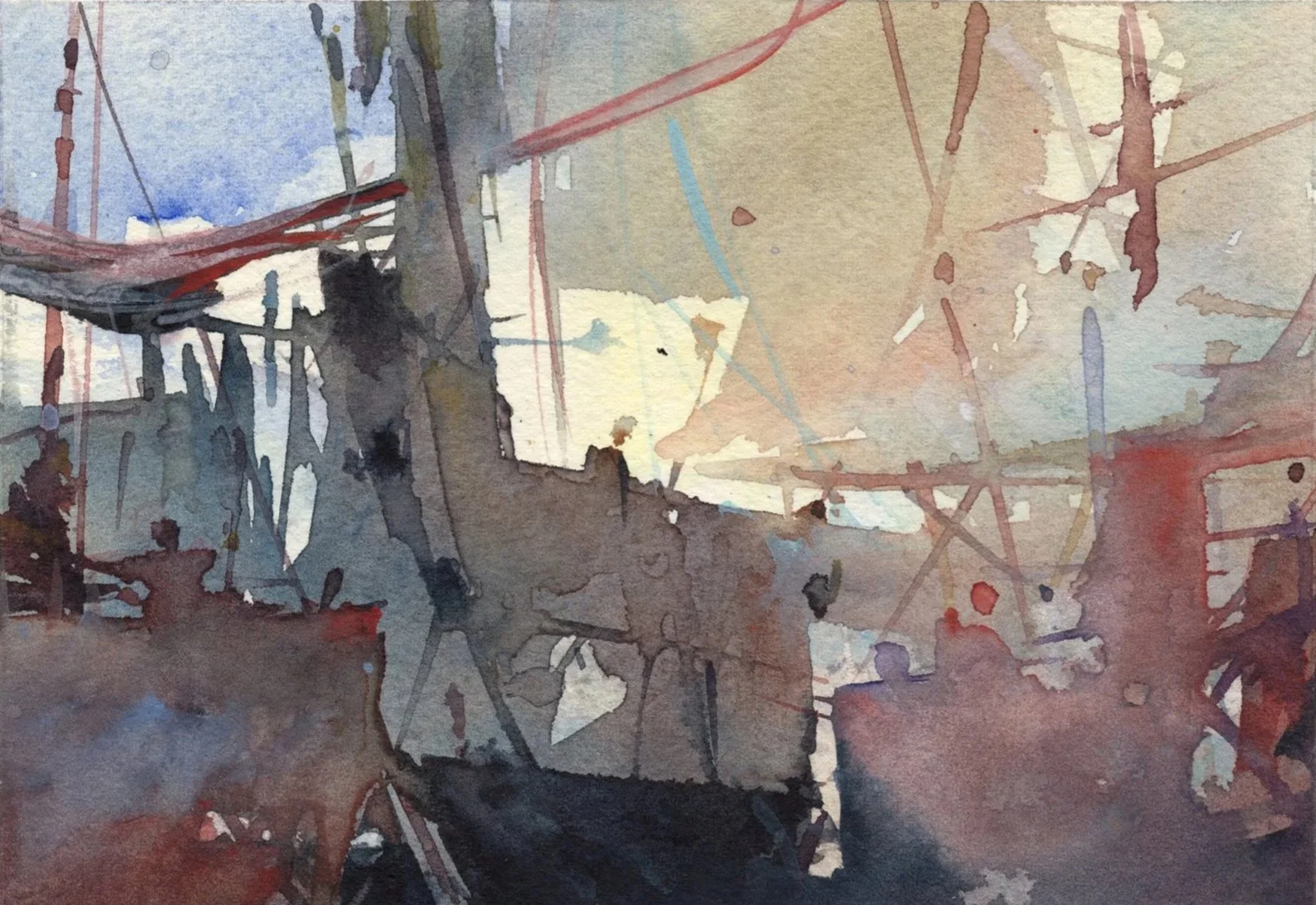 M.029 - Sur les quais - Aquarelle 