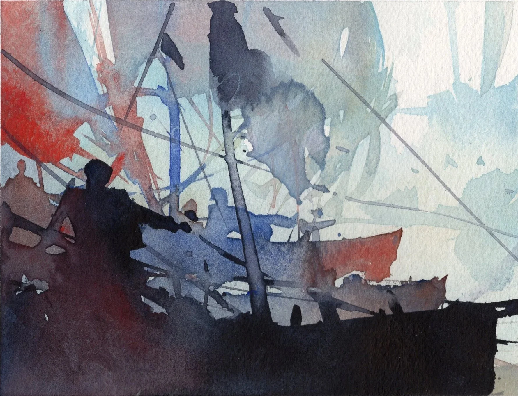 M.004 - Sur les quais - Aquarelle sur papier Arches 300g - Format 18*13,5 cm avec PP 25*25 cm