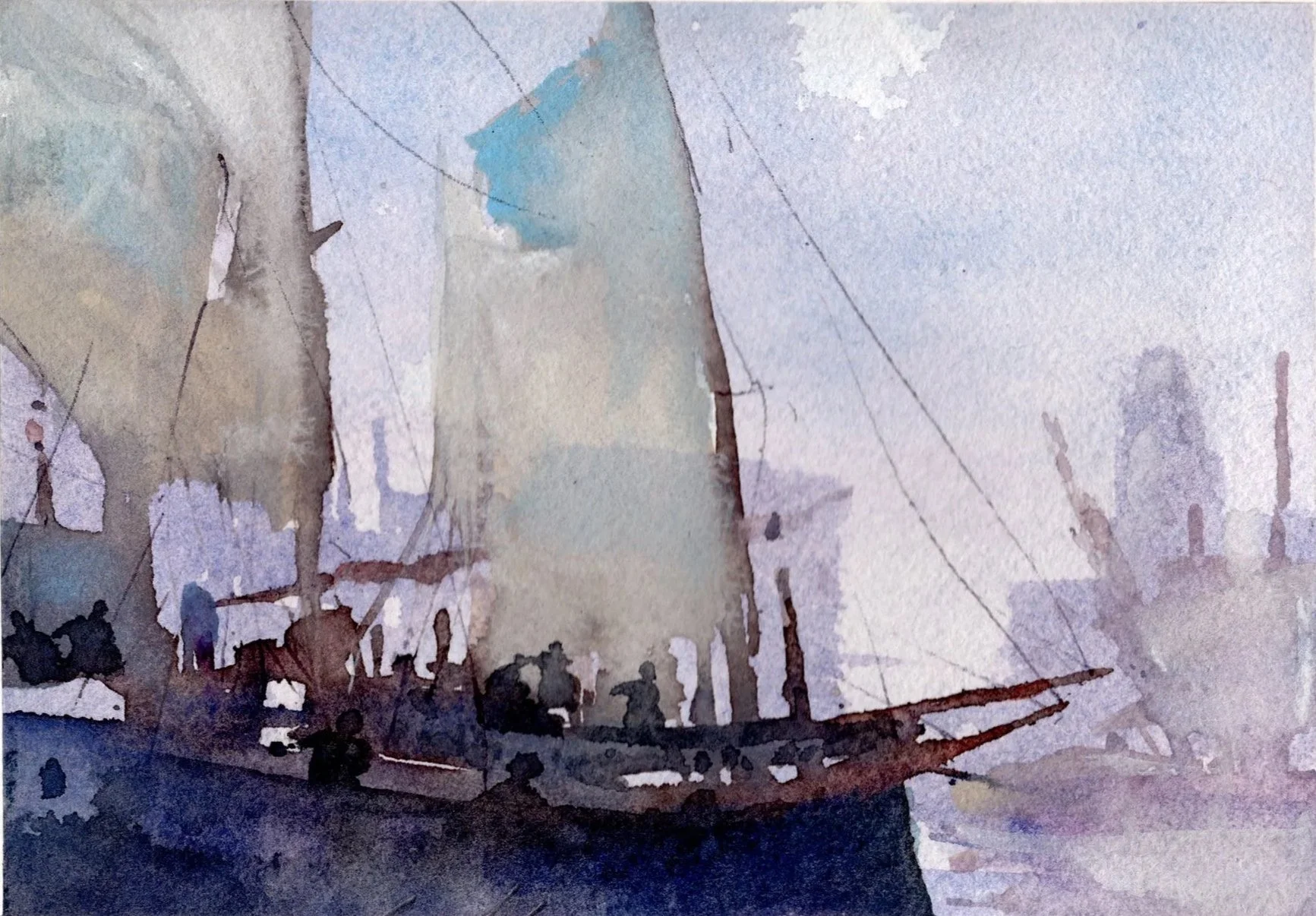 M.013 - Sur les quais - Aquarelle sur papier Arches 300g - Format 17*12 cm avec PP 25*25 cm