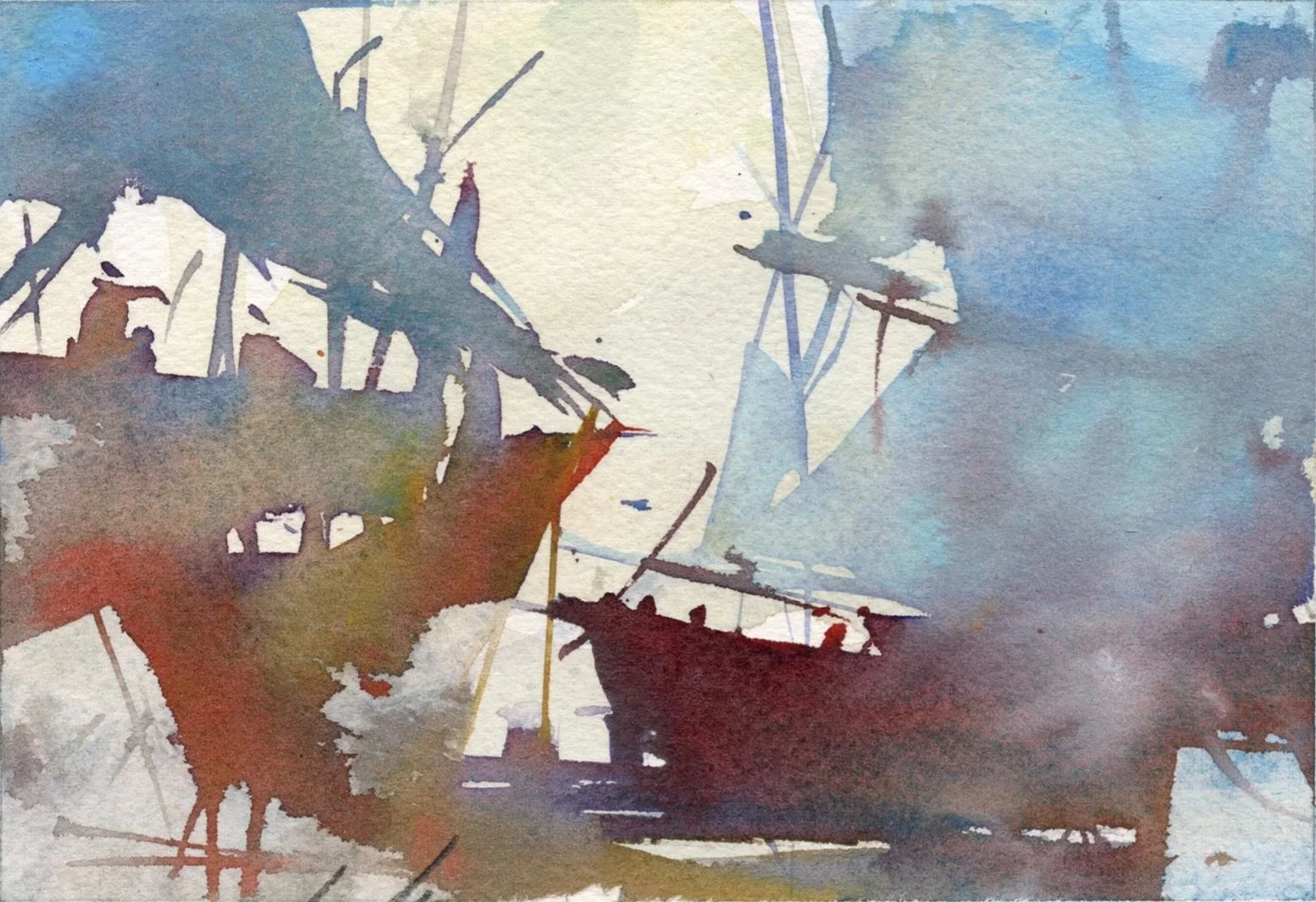 M.021 - Sur les quais - Aquarelle sur papier Arches 300g - Format 17*12 cm avec PP 25*25 cm