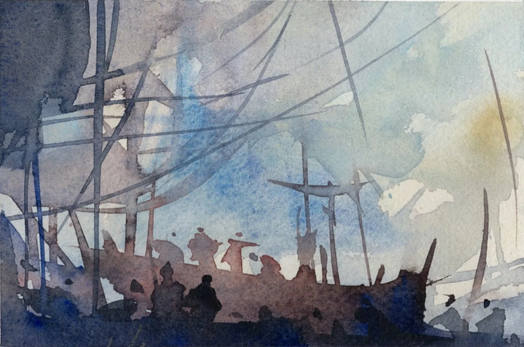M.045 - Sur les quais - Aquarelle