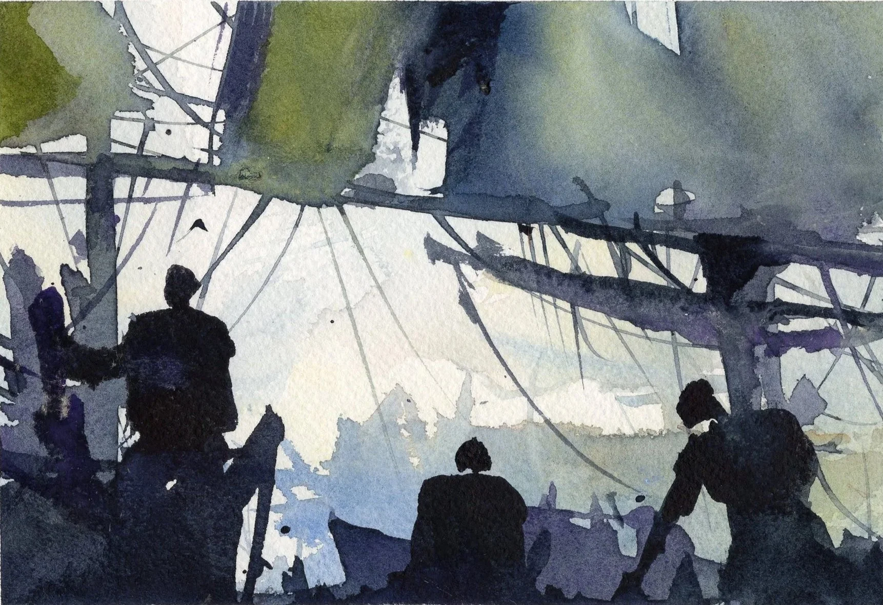 M.054 - Sur les quais - Aquarelle