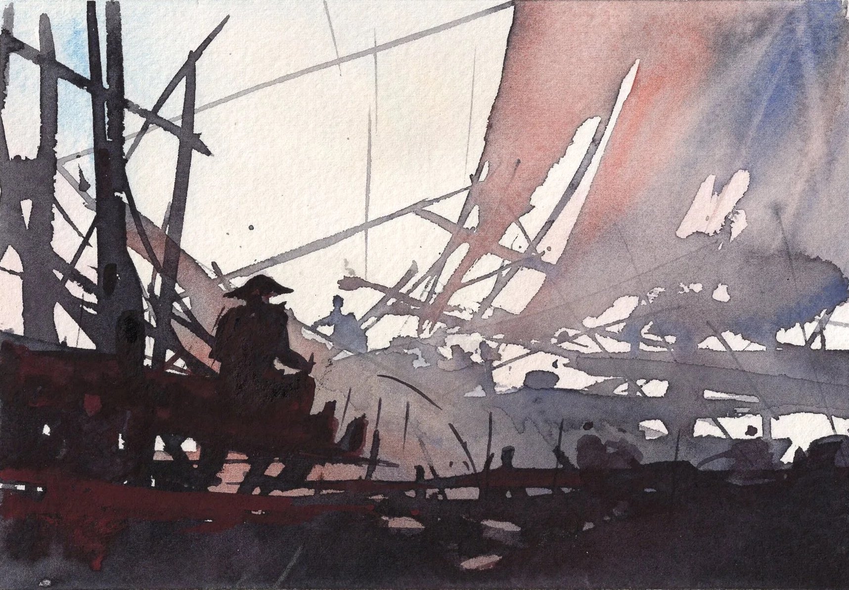 M.065 - Sur les quais - Aquarelle