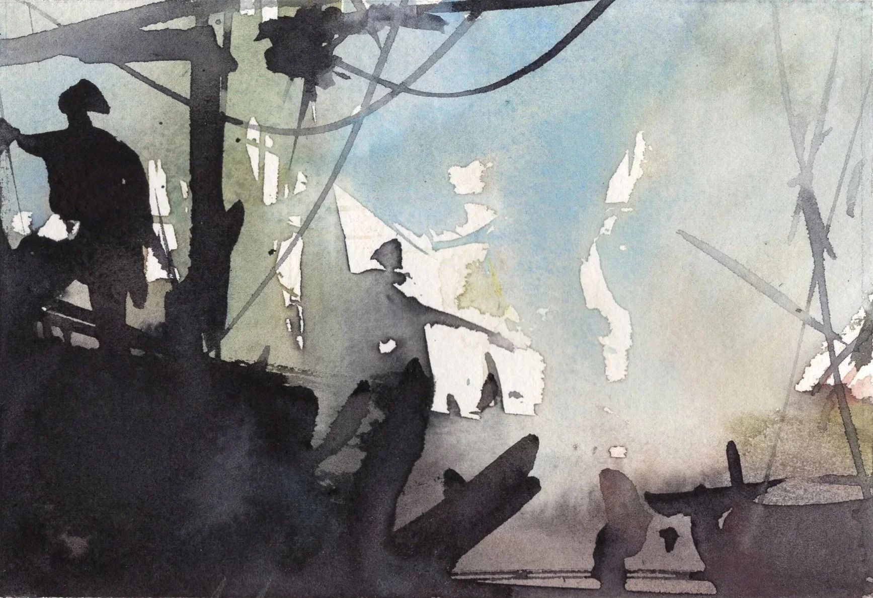 M.069 - Sur les quais - Aquarelle