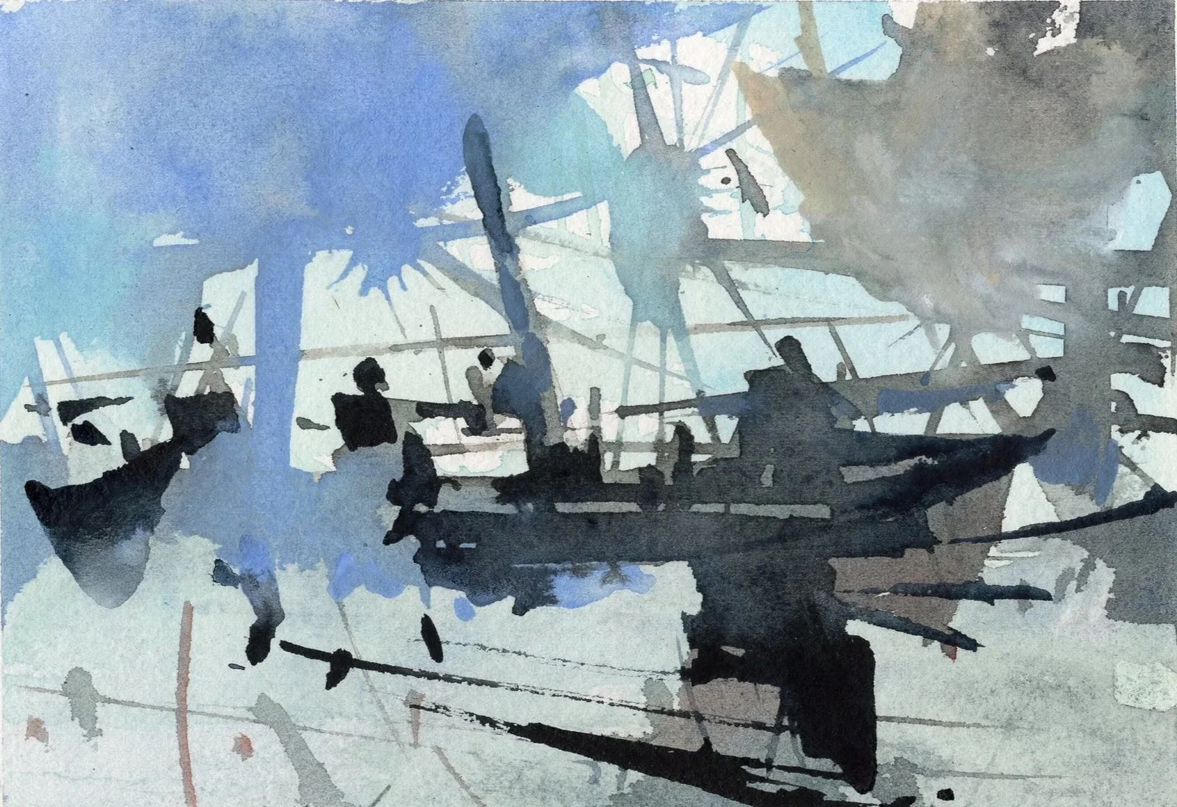 M.070 - Sur les quais - Aquarelle
