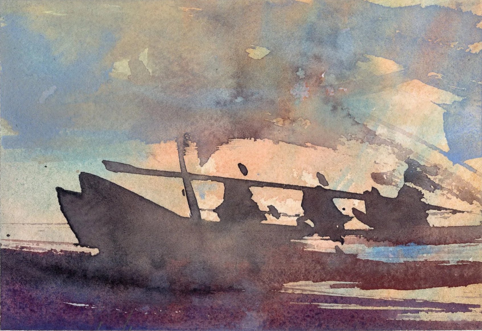 M.072  - Sur les quais - Aquarelle