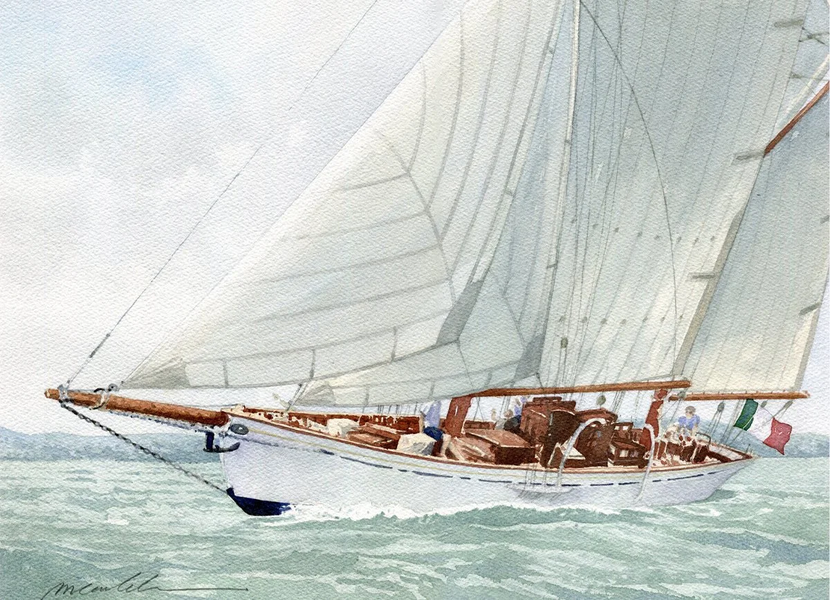 " Mettre les voiles  "  ( Prendre le vent )

Aquarelle sur papier Arches 300g.
Format 26 *36 cm - Avec PP 40 *50 cm.

Oeuvre Originale & Unique.
DISPONIBLE A LA VENTE
Avec certificat d'authenticité.