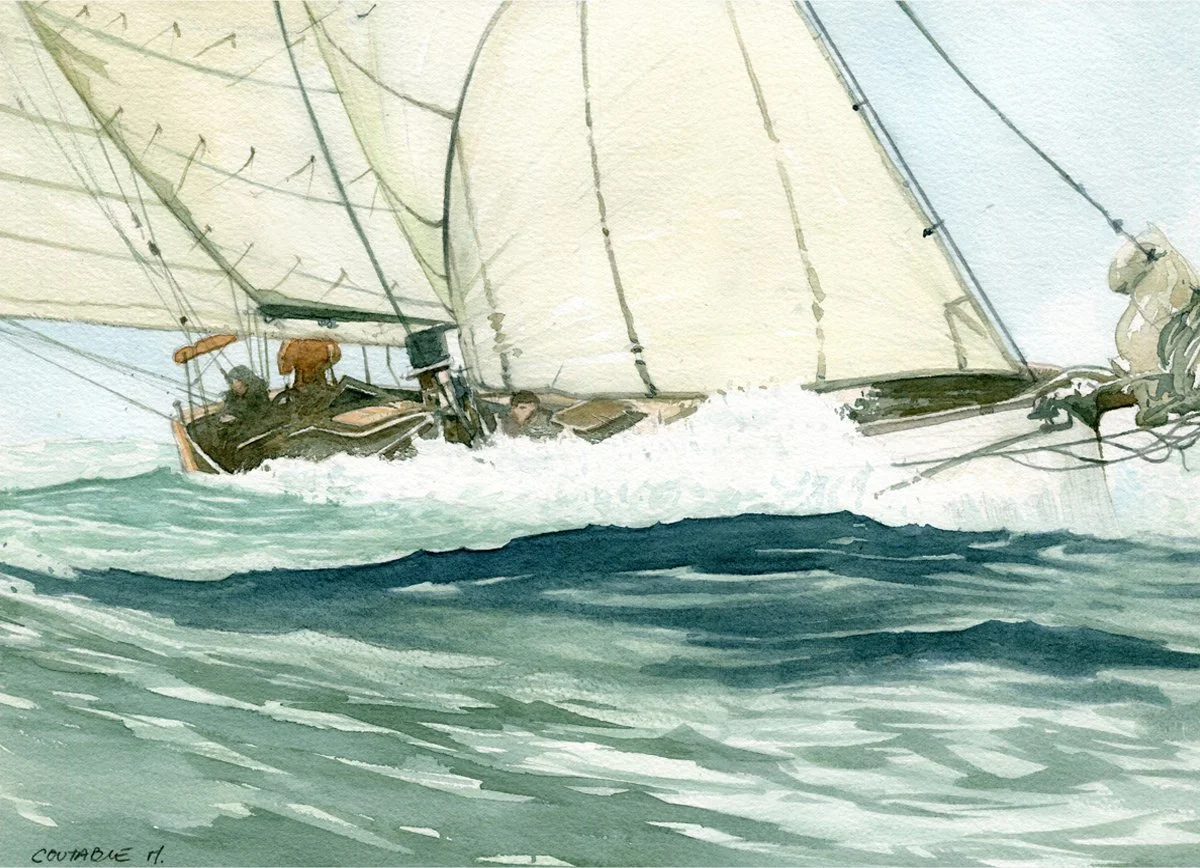" Mettre les voiles  "  ( 10- Goélette  ).

Aquarelle sur papier Arches 300g.
Format 23 *33 cm - Avec PP 40 *50 cm .

Oeuvre Originale & Unique.
DISPONIBLE A LA VENTE
Avec certificat d'authenticité.