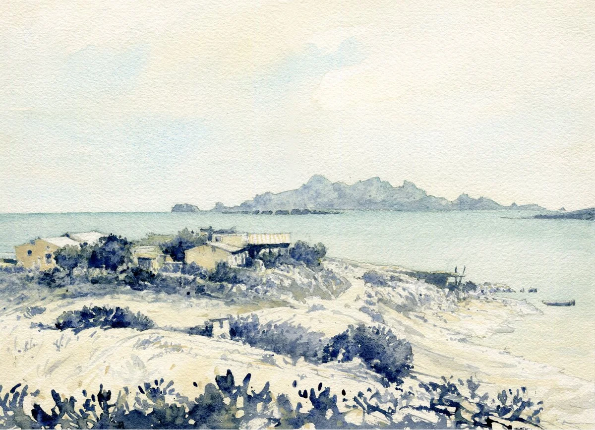 Massif des Calanques.
L'île de Riou depuis  Marseilleveyre.

Aquarelle sur papier Arches 300g .
Format 36 * 26 cm - Avec PP 50 * 40 cm

Oeuvres originale et unique.
DISPONIBLE A LA VENTE
Avec Certificat d'authenticité