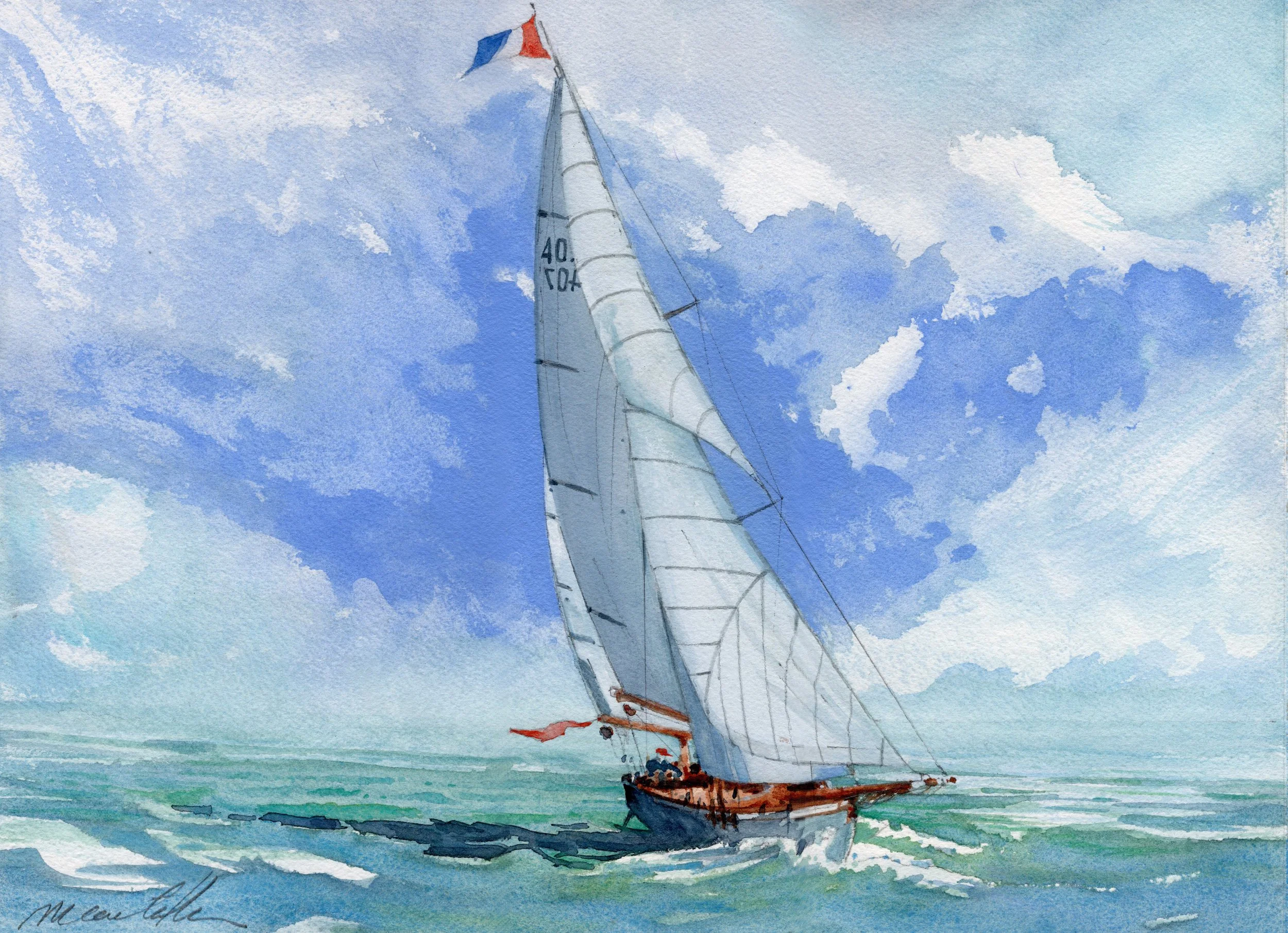 " Mettre les voiles  "  ( Ciel Bleu .

Aquarelle sur papier Arches 300g..
Format 26 *36 cm - Avec PP 40 *50 cm.

Oeuvre Originale & Unique.
VENDUE