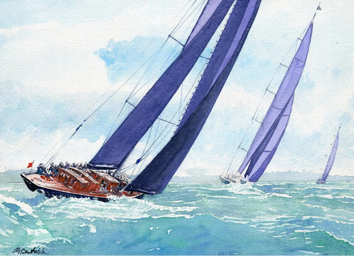 " Mettre les voiles  "  (Régate 1,2 et 3 )

Aquarelle sur papier Arches 300g.
Format 26 *36 cm - Avec PP 40 *50 cm.

Oeuvre Originale & Unique.
VENDUE