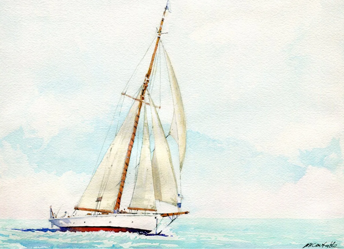 " Mettre les voiles  "  ( Grosse chaleur, Cap à l'ouest ).

Aquarelle sur papier Arches 300g.
Format 26 *36 cm - Avec PP 40 *50 cm .

Oeuvre Originale & Unique.
DISPONIBLE A LA VENTE
Avec certificat d'authenticité.
