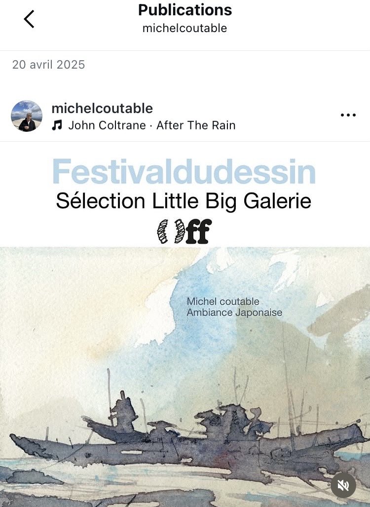 Affiche d'une exposition artistique de Michel Coutable intitulée "Festival dudessin" avec une ambiance japonaise, présentant une aquarelle de bateaux en mer.