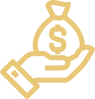 Hand holding a money bag with a dollar sign.