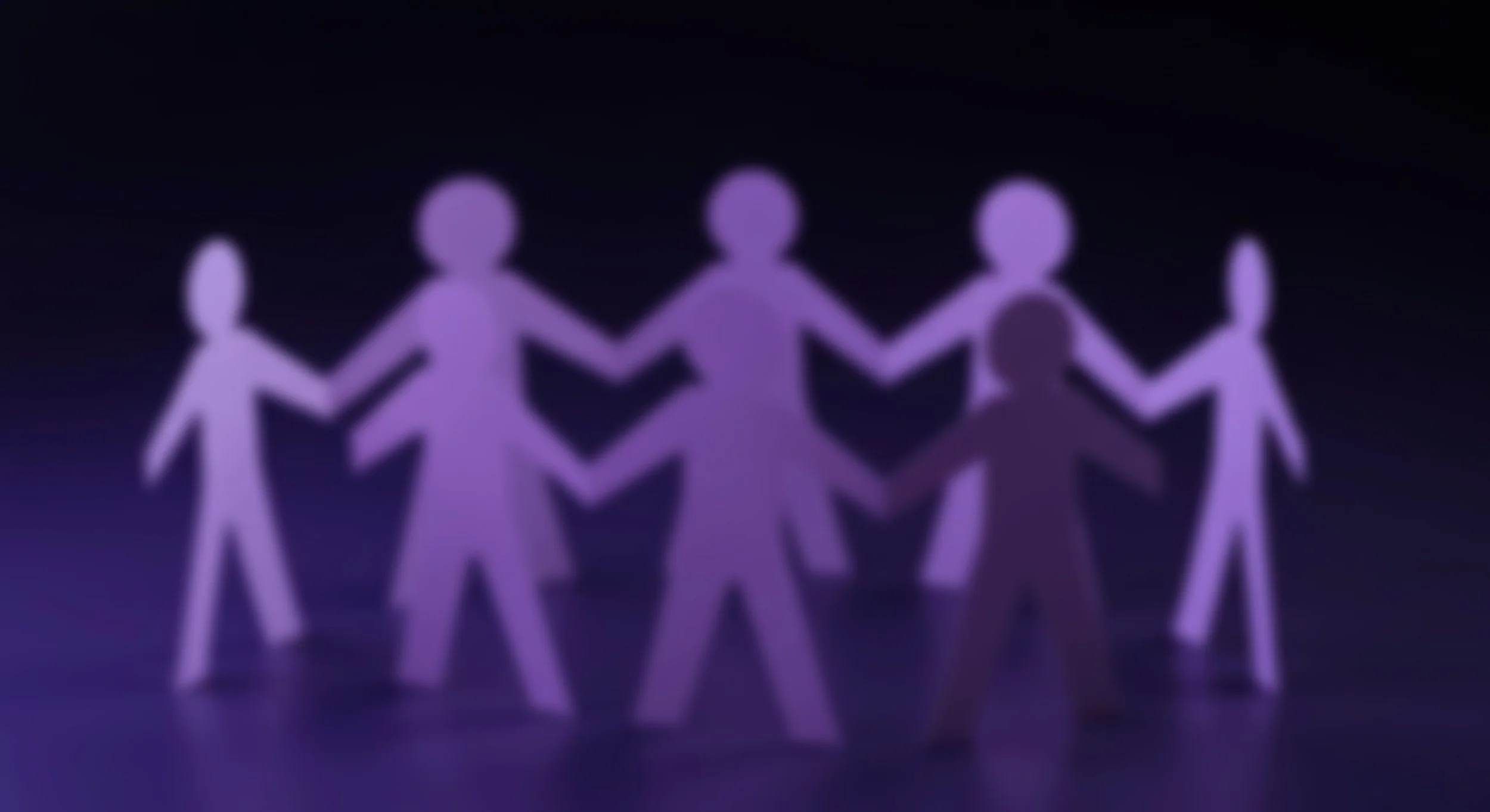 Purple, slightly out of focus cutouts of humans in some form of harmony connect with each other through their shared hands and seem to deliver a group think or hive mind effect to the viewer.  They seem to scream purple shame: my god is Council lame.