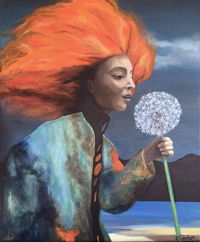 "Grand pissenlit"
Peinture dont le liant est fabriqué à base d'algues dans la région (Bretagne) sur toile 54 x 65 cm.
2026
