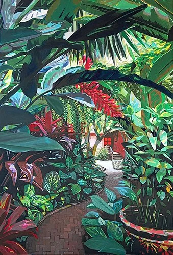 "Jardin Thaï"
Peinture dont le liant est fabriqué à base d'algues dans la région (Bretagne) sur bois.
85 x 130 cm.
2026