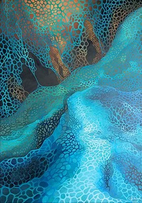 Tissus cellulaires.
Peinture dont le liant est fabriqué localement, en Bretagne, à base d'algues. 
Toile de coton 65 x 92 cm.
2026