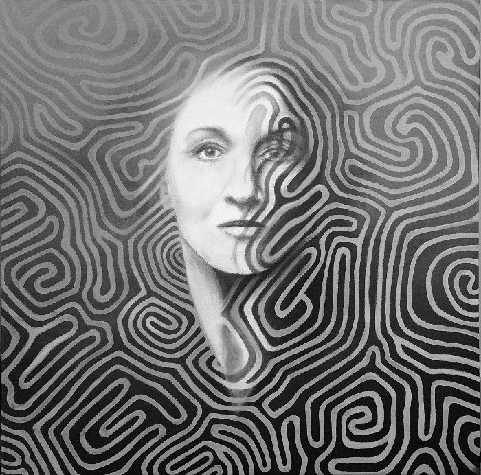 "Vibrations positives"
Mine de plomb et peinture acrylique sur toile. 80 x 80 cm.
2017