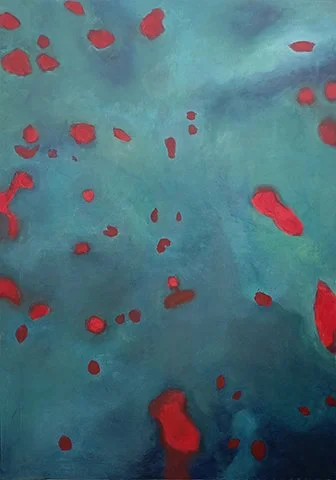 Plongée en bleu vert rouge. Peinture abstraite sur toile.