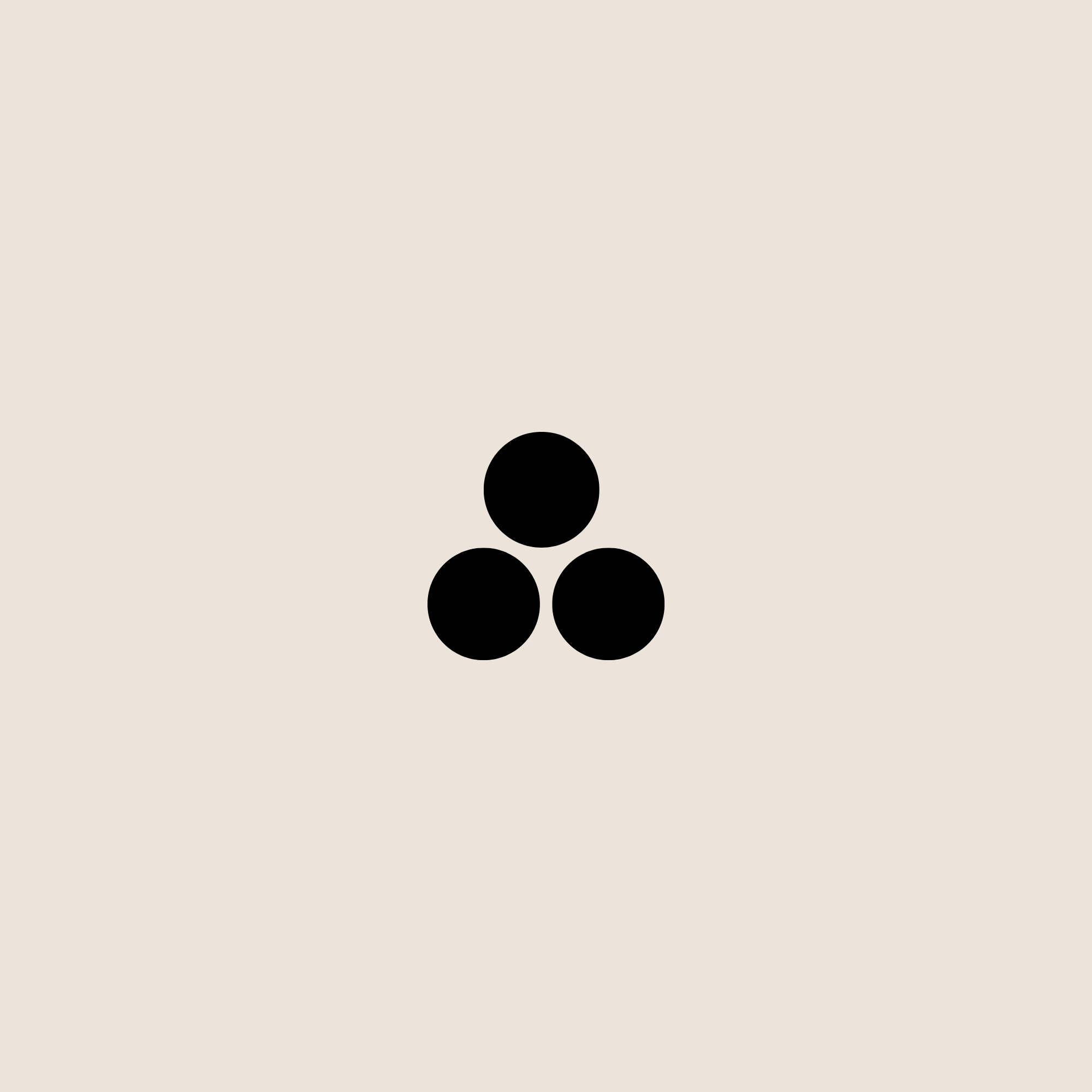 A vertical line of five black circles arranged in a pyramid shape on a beige background.