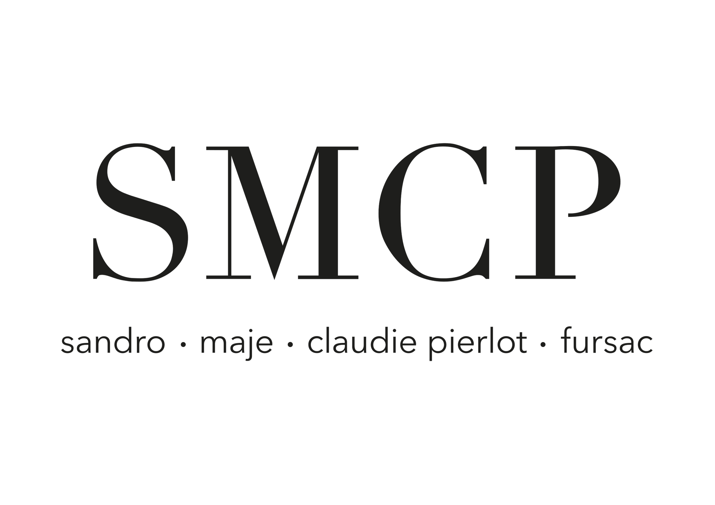 Black background with text promoting an event or exhibit featuring artists Sandro, Maje, Claudie Pierlot, and Fursac, including a list of these names at the bottom.