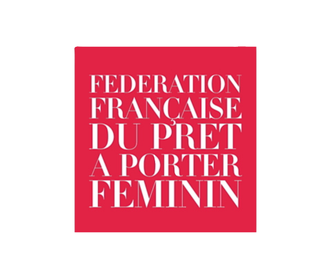 Red square with white text that says 'Fédération Française du Prêt à Porter Féminin'.