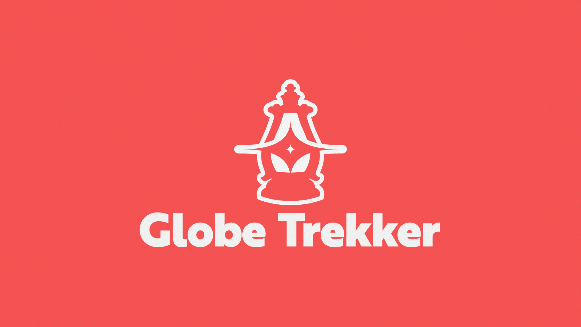 Logo of Globe Trekker with an outline of a person wearing a crown in a line art style, colored in white on a gradient background of pink to red, with the text ‘Globe Trekker’ in bold white letters below.