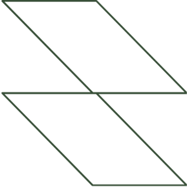 Two black parallelograms with green outline overlays on a black background.
