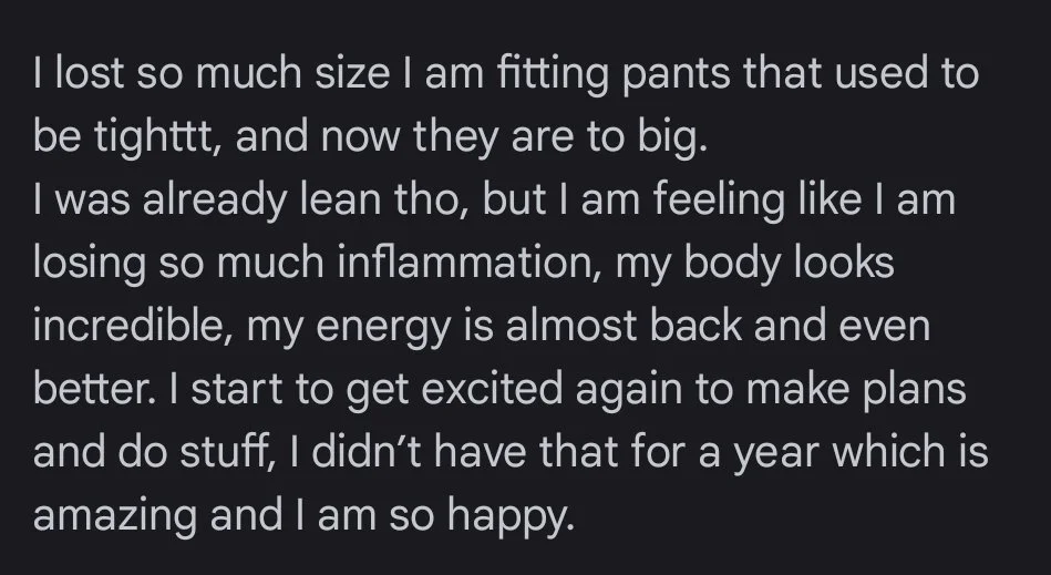 A person sharing a personal story in a text post about weight loss, feeling more energetic, and regaining happiness after losing weight and feeling confident again.