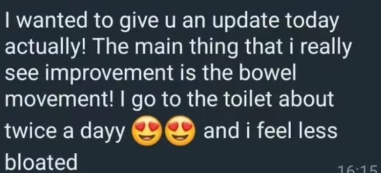 A screenshot of a text message discussing bowel movements, including emojis of smiling faces with heart eyes.