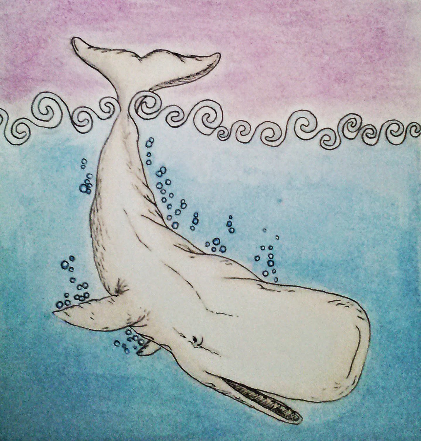 The great white whale / 
Ink and watercolor on paper