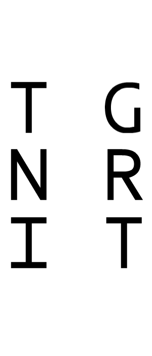 Animasjon av TEGNERIET sin logo. Tre linjer med bokstaver, henholdsvis TEG, NER og IET. Alle E-ene i midten faller ovenfra, og lander på riktig sted i logoen.