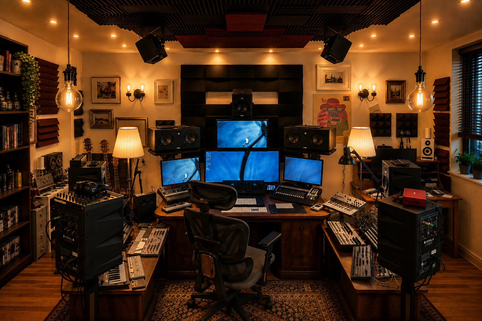 Regieraum von Atmos Foundry für Dolby Atmos Mixing und Audiopostproduktion mit professionellem Mehrkanal-Monitoring.