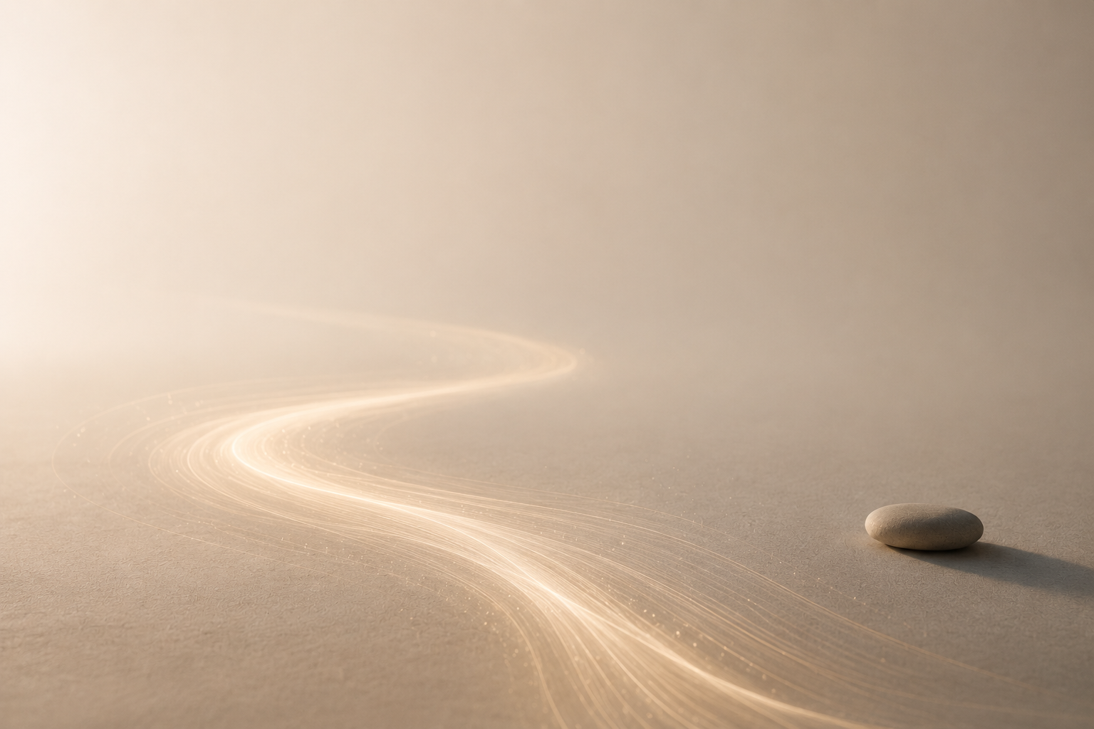 Minimalistische Lichtspur als Symbol für Klangfluss, Balance und immersives Audio – Markenmotiv von Atmos Foundry.