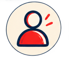 Een illustratie van een persoon met een verbaasde of schrikkerige emoji-achtige uitdrukking.