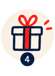 Een gebakje met een afbeelding van een cadeau met een rood strikje erop.