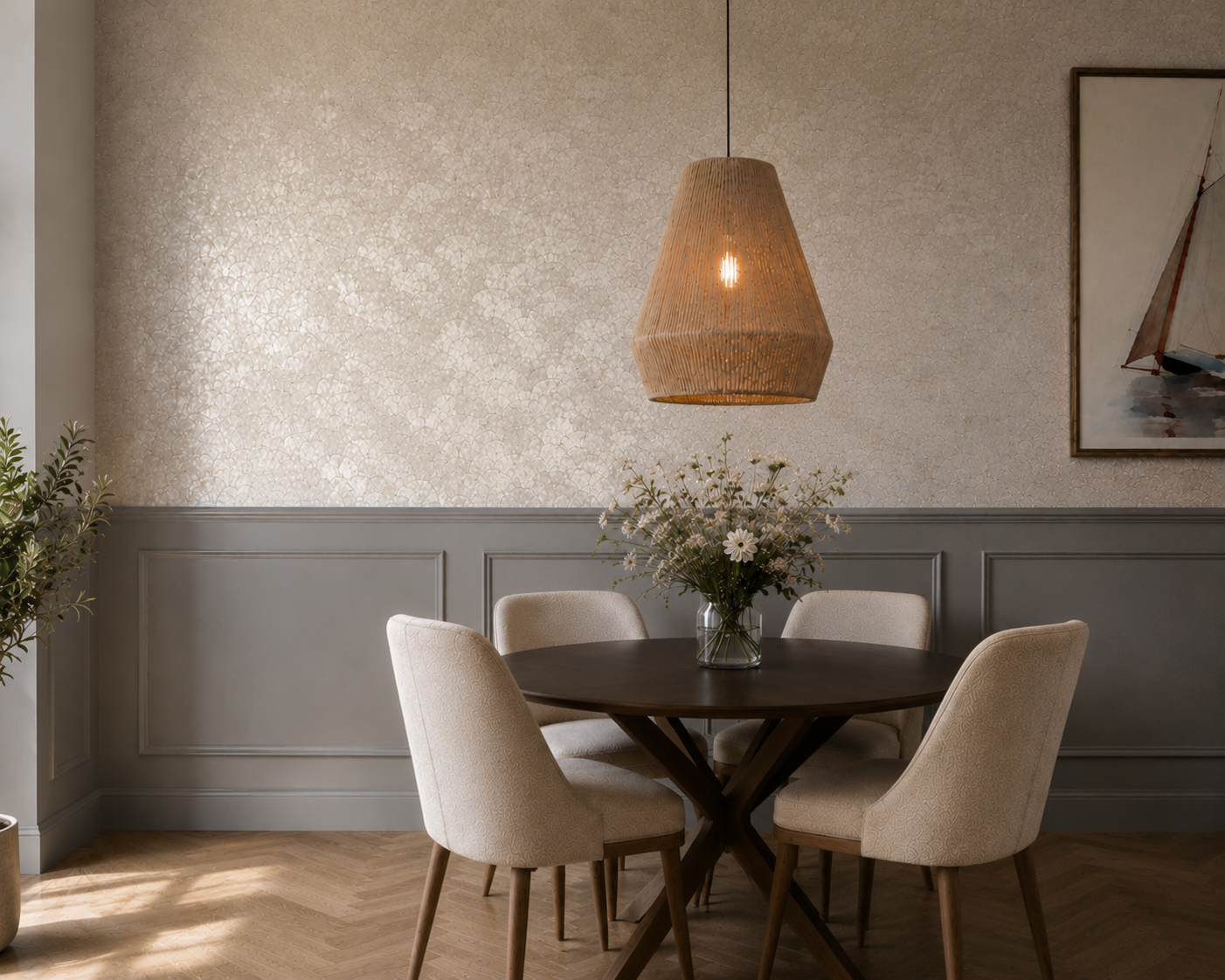 Sfeervol interieur concept voor een vakantieverblijf aan de kust met natuurlijke materialen en een rustige uitstraling met karakter en beleving.