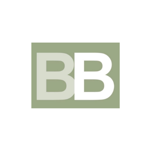A black and gray logo with the letters 'BB' on a green square background.