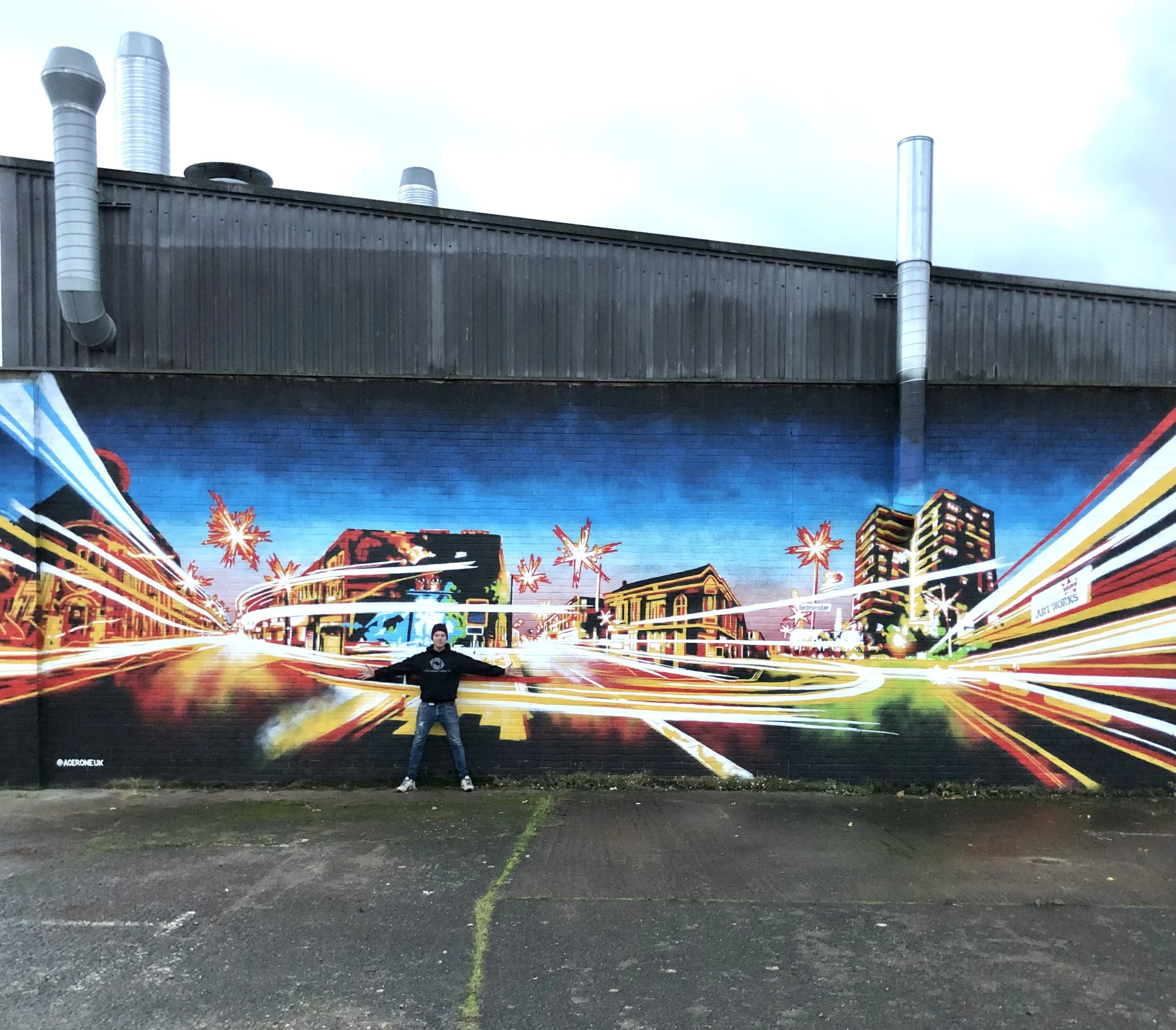 Mural depicting scenes of bedminster taken from long exposure photography painted for Artworks Bristol