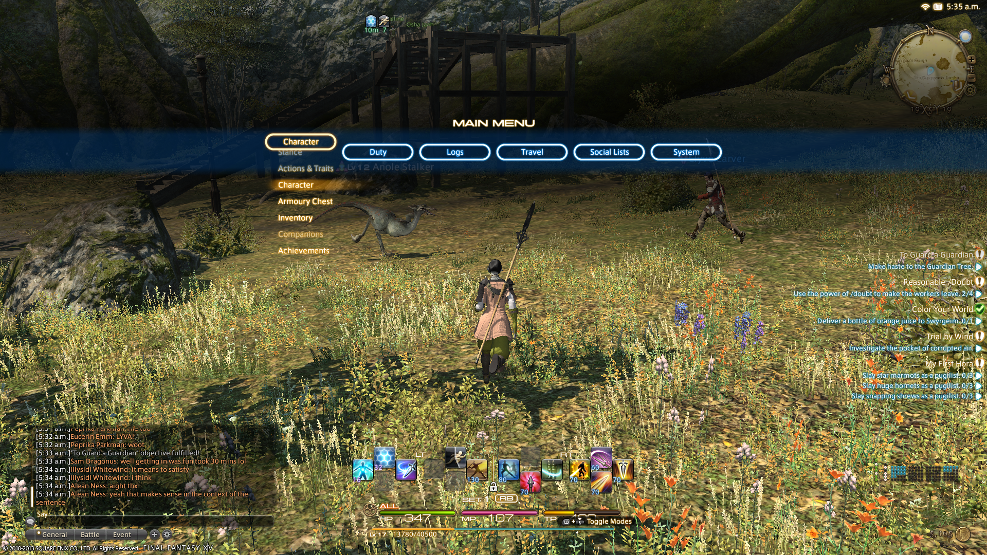 Oldest Screenshot I still have. Taken 08/24/2013. Probably via a misclick. Started as an Elezen Lancer, changed to Arcanist pretty early on. This character was fantasia'd and renamed into Ilinca.